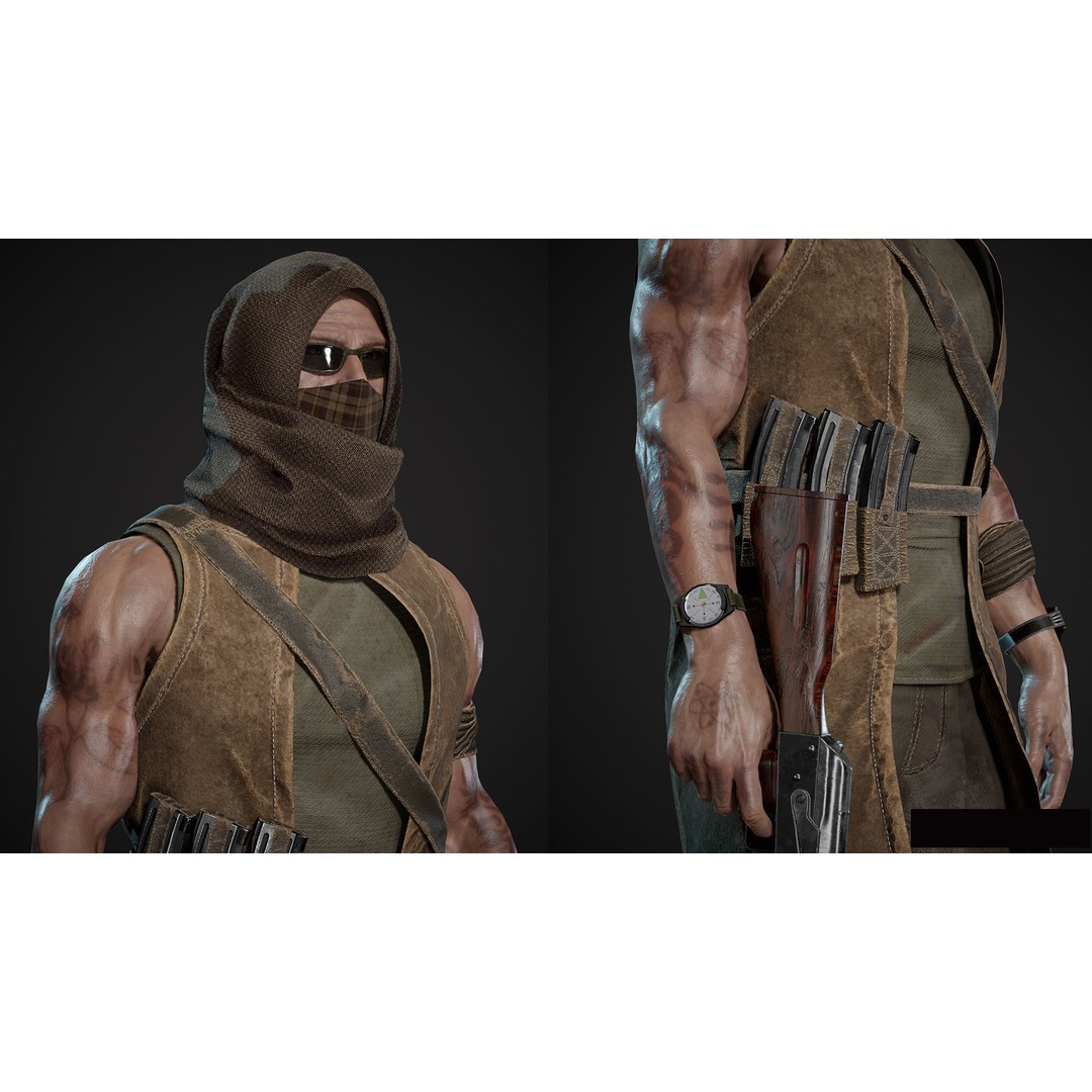 Survivor Man and Lady 3D Model – Low Poly Rigged Character, FBX - View 11
