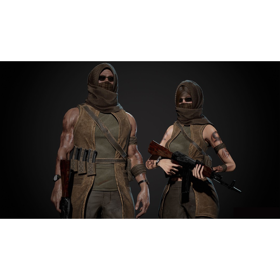 Survivor Man and Lady 3D Model – Low Poly Rigged Character, FBX - View 12