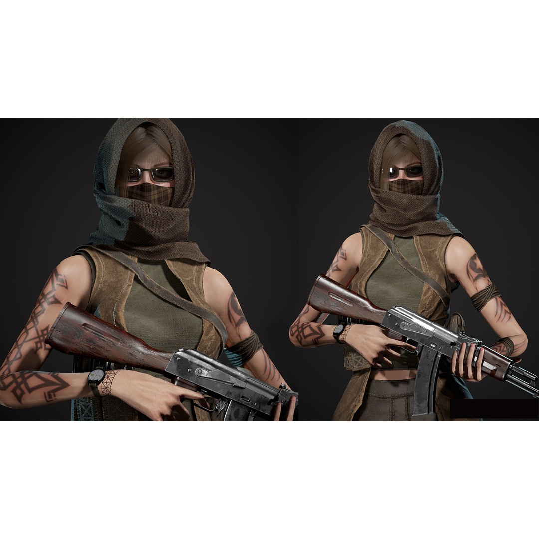 Survivor Man and Lady 3D Model – Low Poly Rigged Character, FBX - View 13