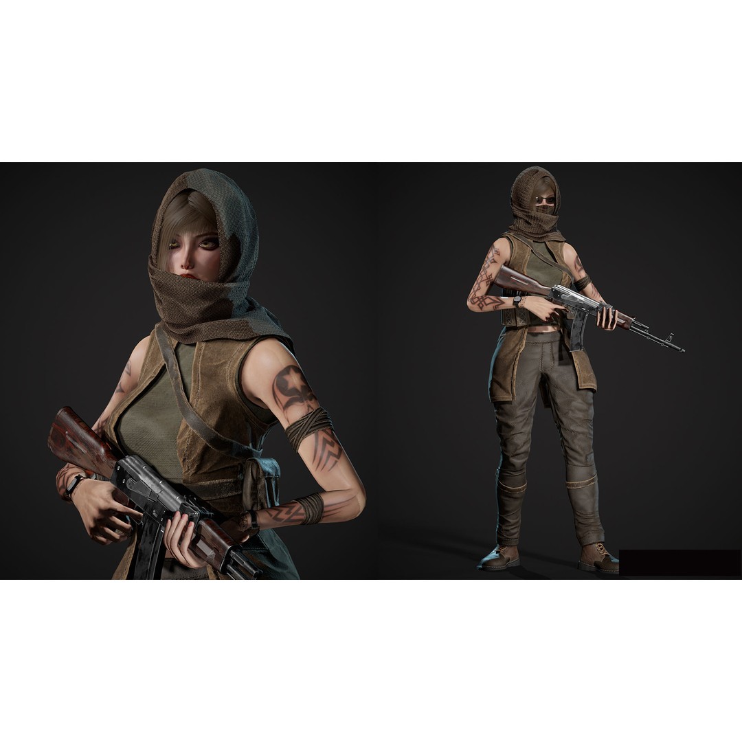 Survivor Man and Lady 3D Model – Low Poly Rigged Character, FBX - View 14