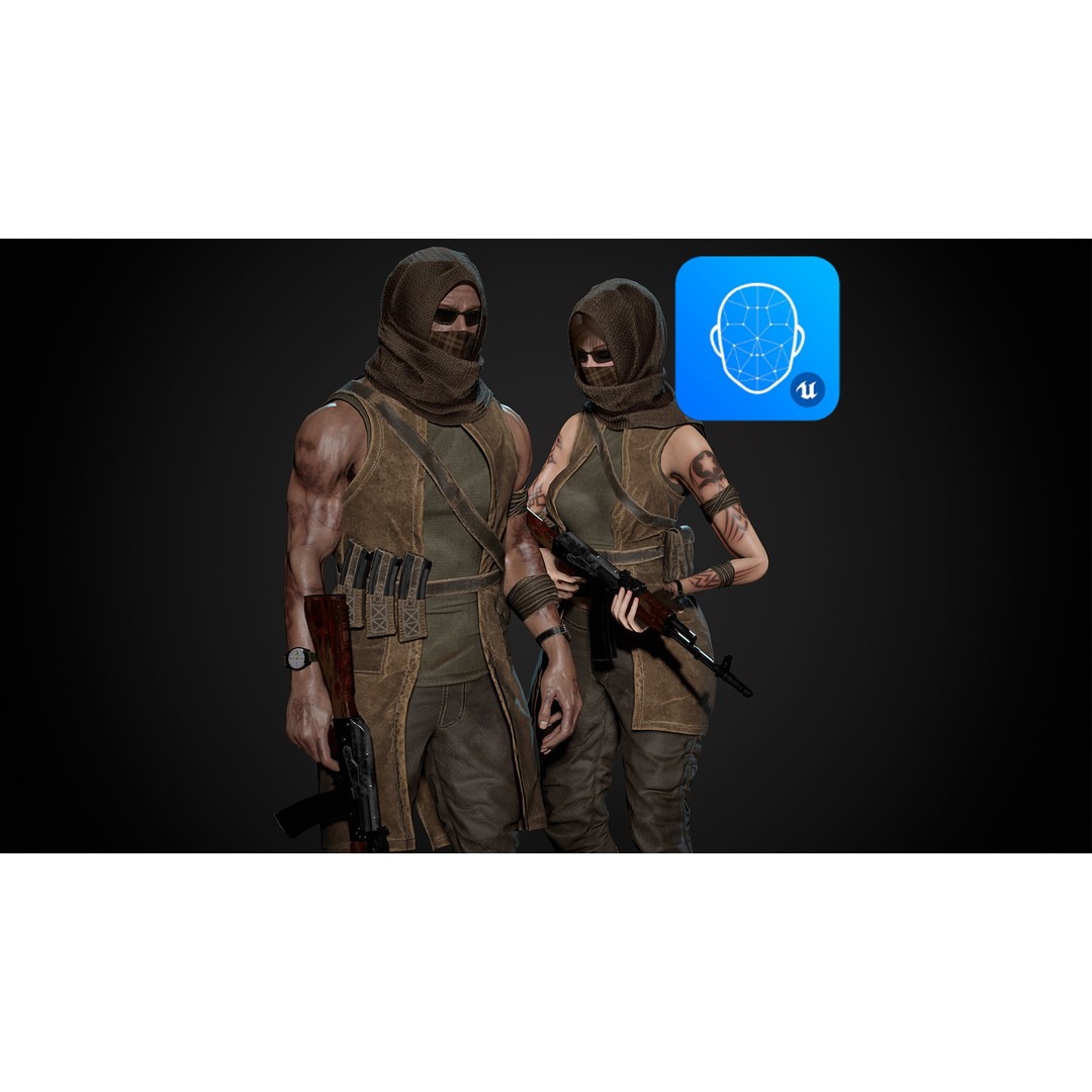 Survivor Man and Lady 3D Model – Low Poly Rigged Character, FBX - View 3