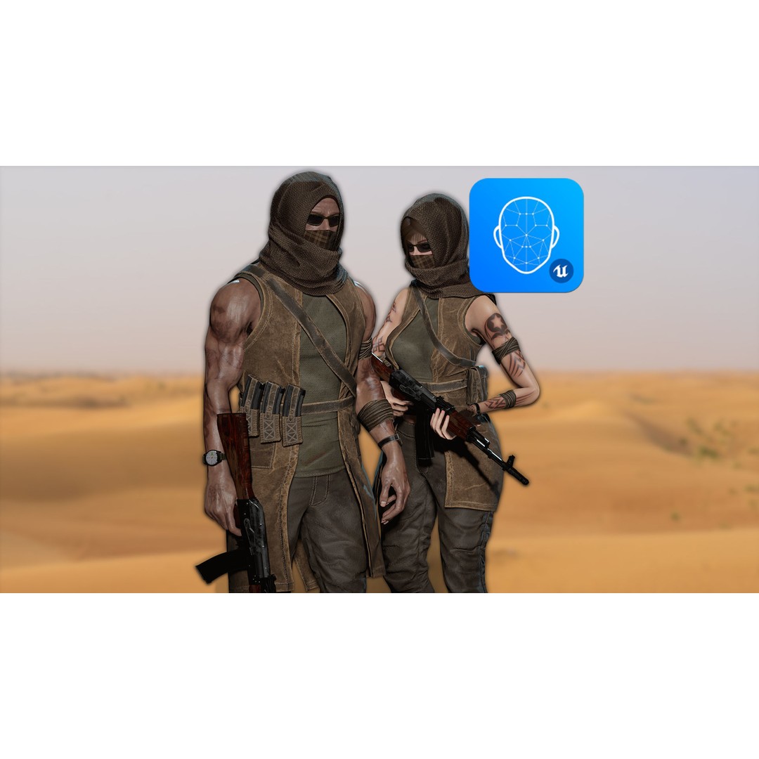 Survivor Man and Lady 3D Model – Low Poly Rigged Character, FBX - View 4