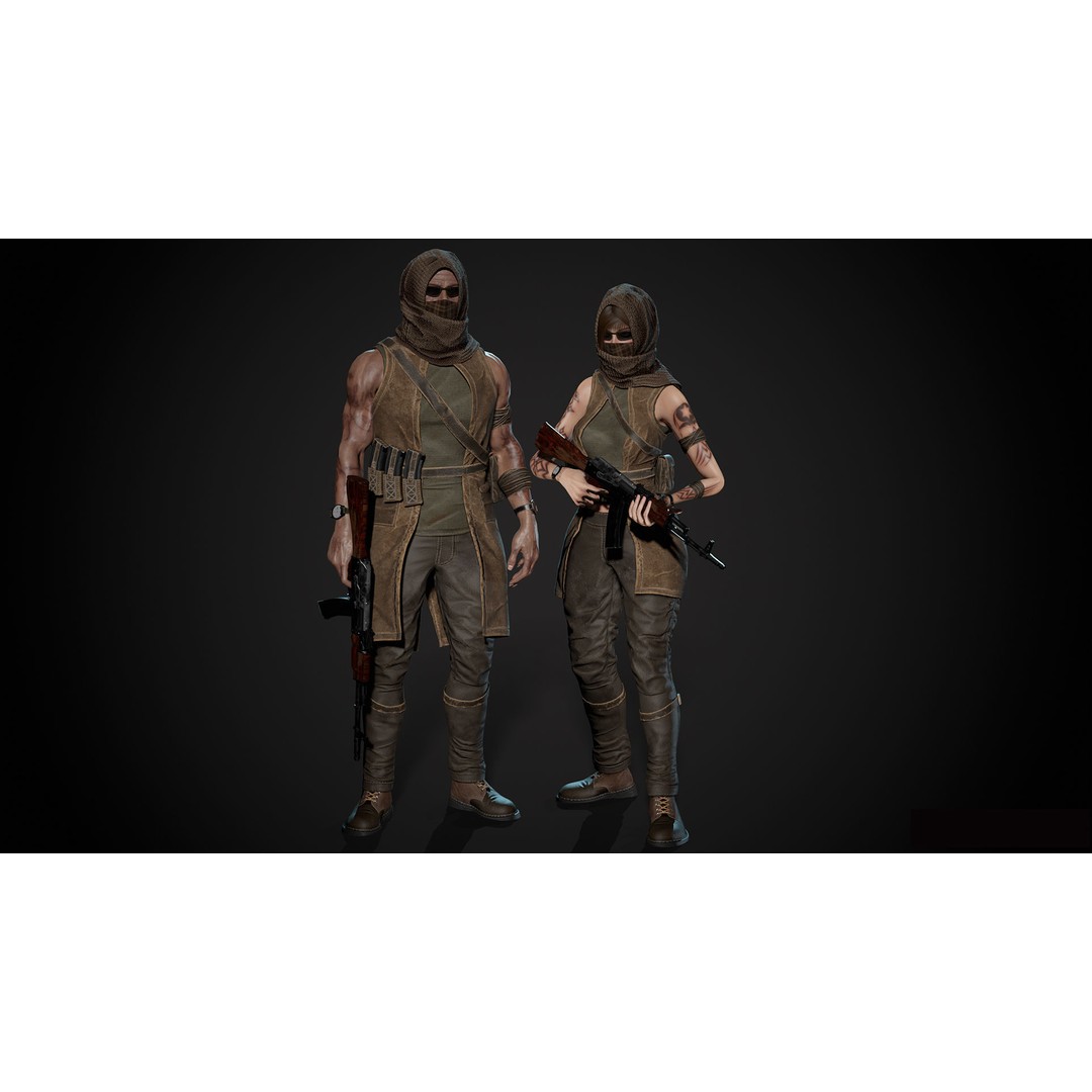 Survivor Man and Lady 3D Model – Low Poly Rigged Character, FBX - View 5
