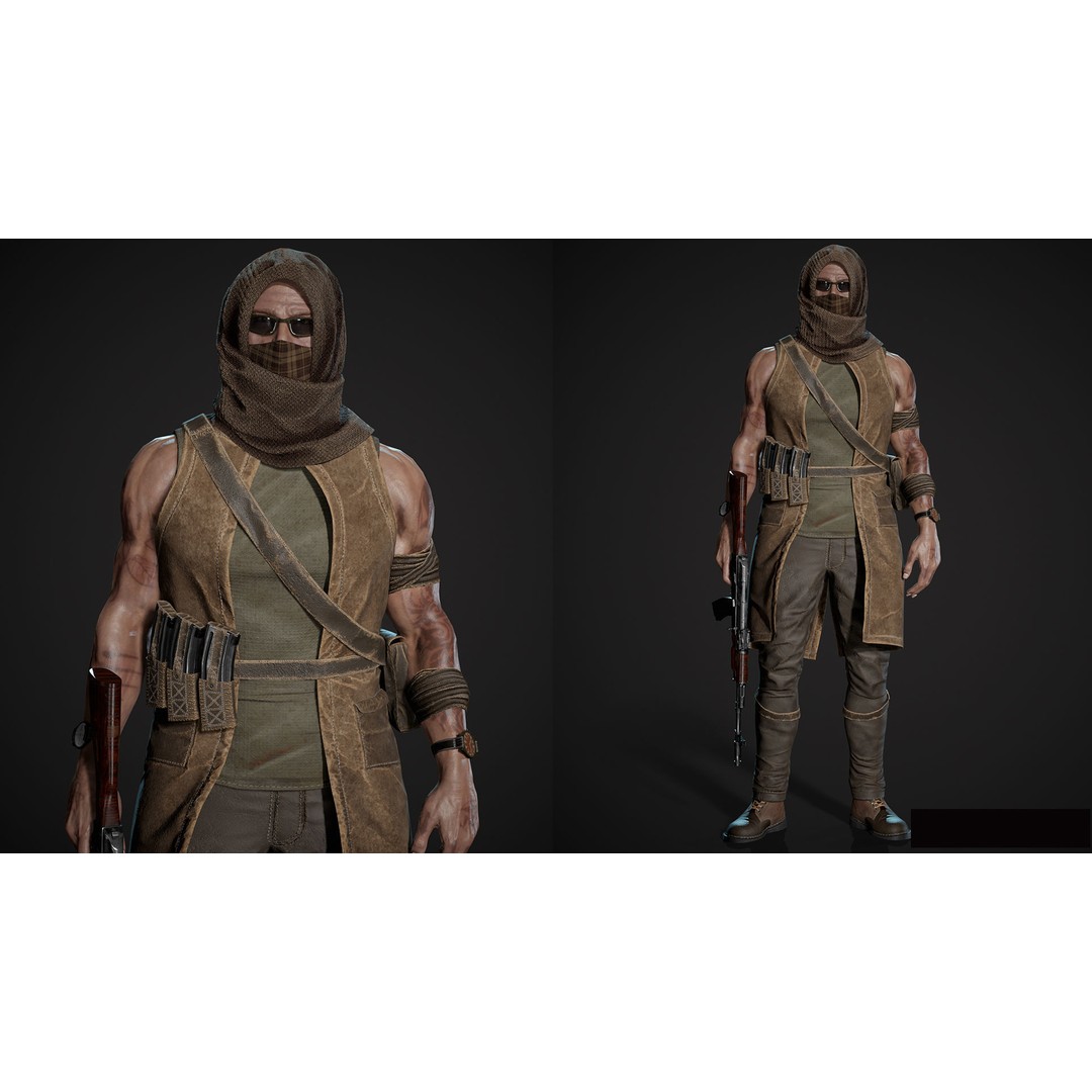 Survivor Man and Lady 3D Model – Low Poly Rigged Character, FBX - View 7