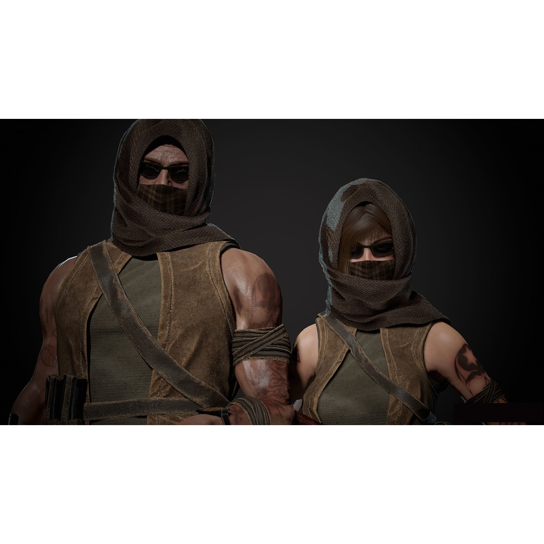 Survivor Man and Lady 3D Model – Low Poly Rigged Character, FBX - View 8