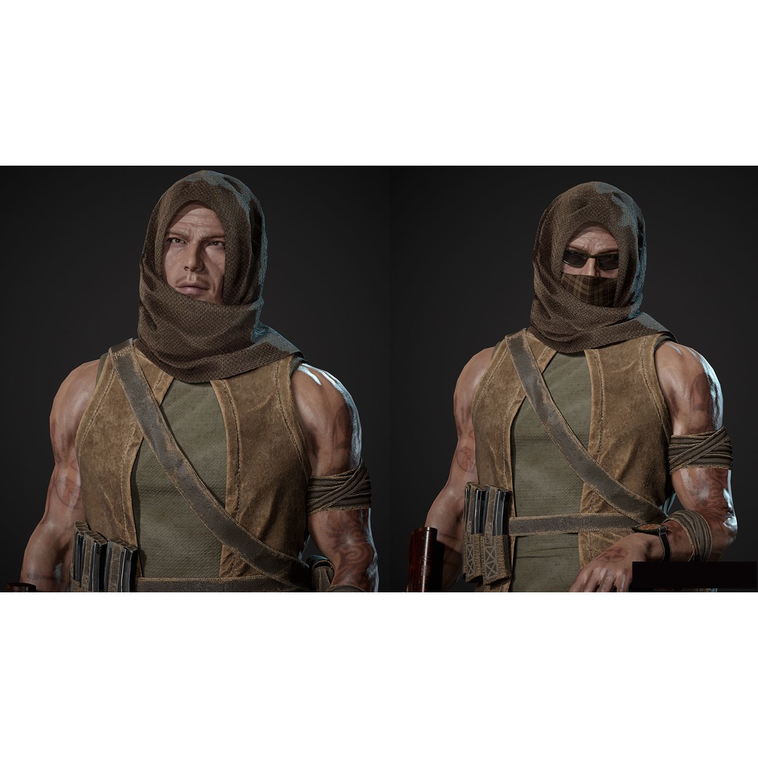 Survivor Man and Lady 3D Model – Low Poly Rigged Character, FBX - View 9