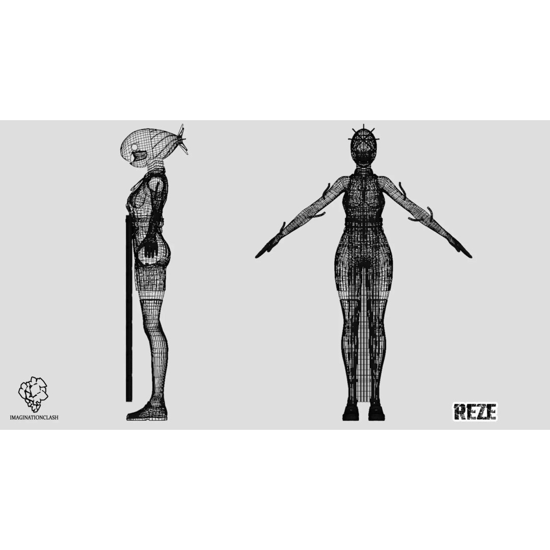 Reze 3D Model – Anime Character with Rigging and Textures