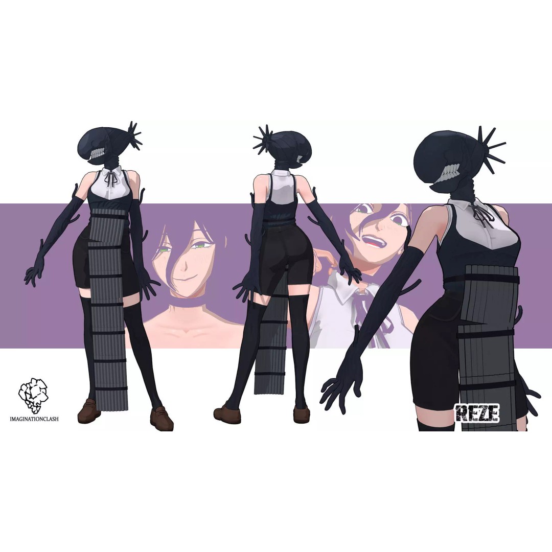 Reze 3D Model – Anime Character with Rigging and Textures - View 4