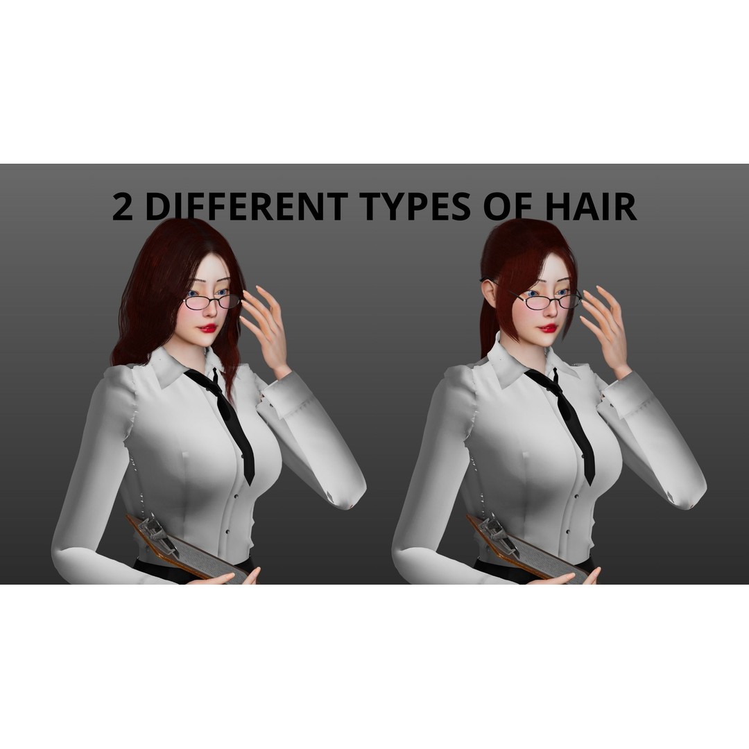 Office Woman 3D Model – Game Ready Low-Poly Character, FBX, PBR - View 10