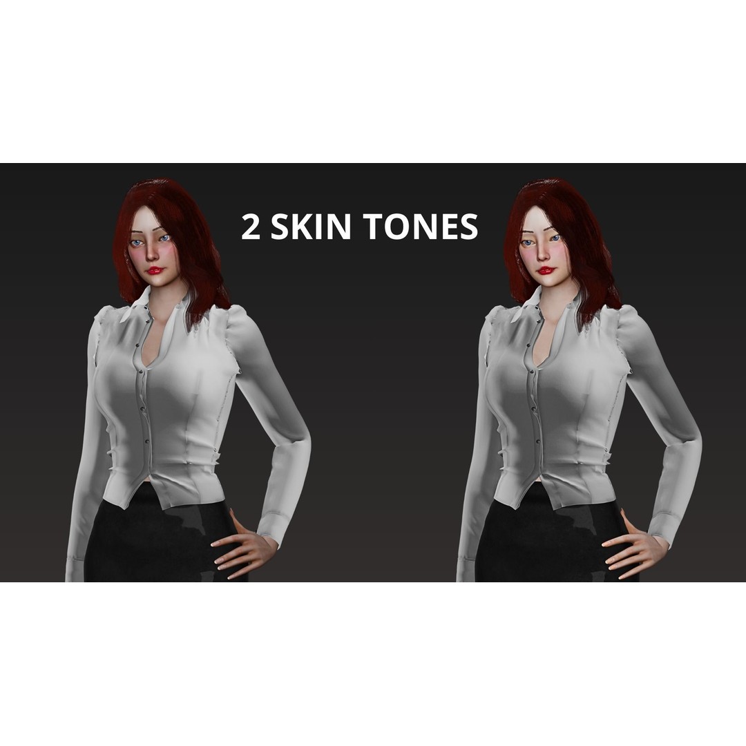 Office Woman 3D Model – Game Ready Low-Poly Character, FBX, PBR - View 12