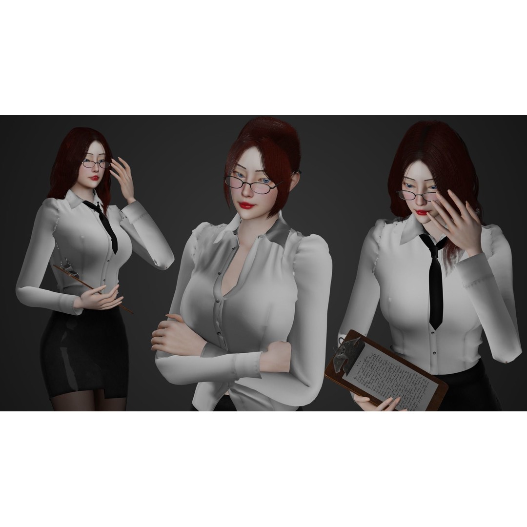 Office Woman 3D Model – Game Ready Low-Poly Character, FBX, PBR - View 17