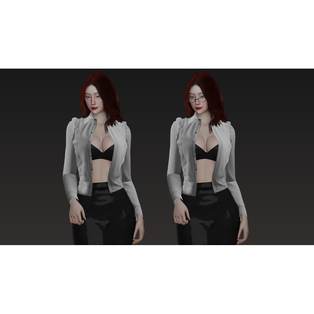 Office Woman 3D Model – Game Ready Low-Poly Character, FBX, PBR - View 18