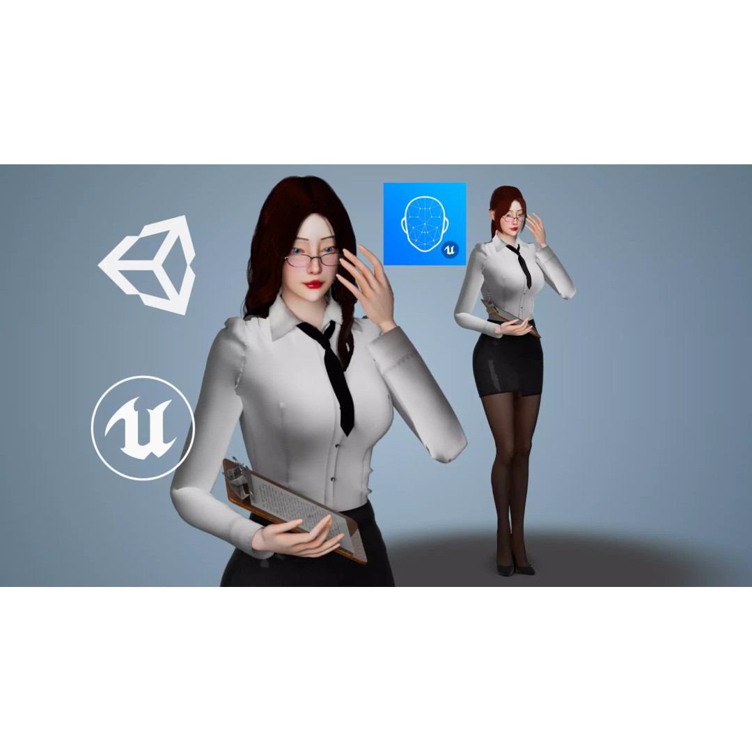 Office Woman 3D Model – Game Ready Low-Poly Character, FBX, PBR - View 2