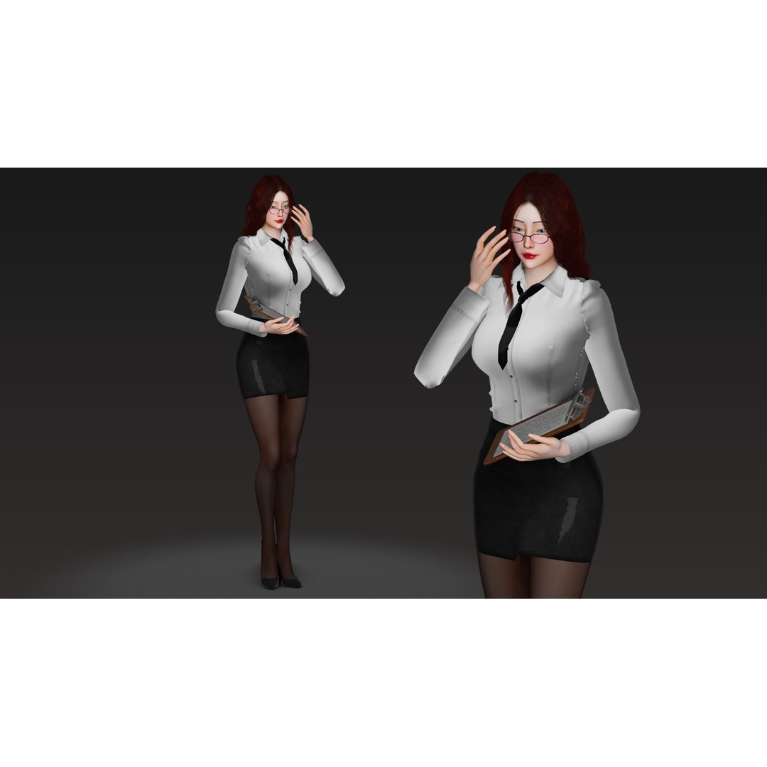 Office Woman 3D Model – Game Ready Low-Poly Character, FBX, PBR - View 3