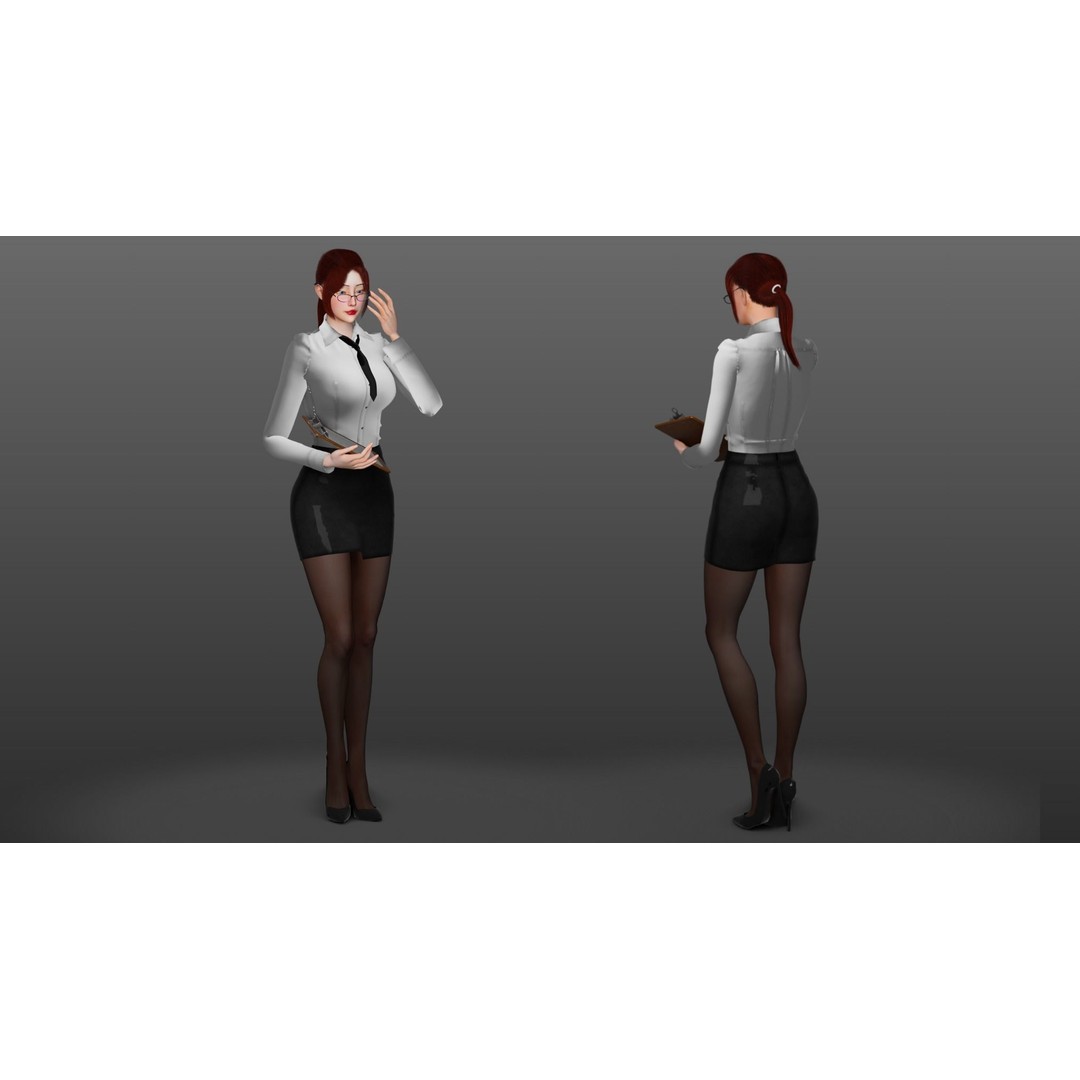 Office Woman 3D Model – Game Ready Low-Poly Character, FBX, PBR - View 4