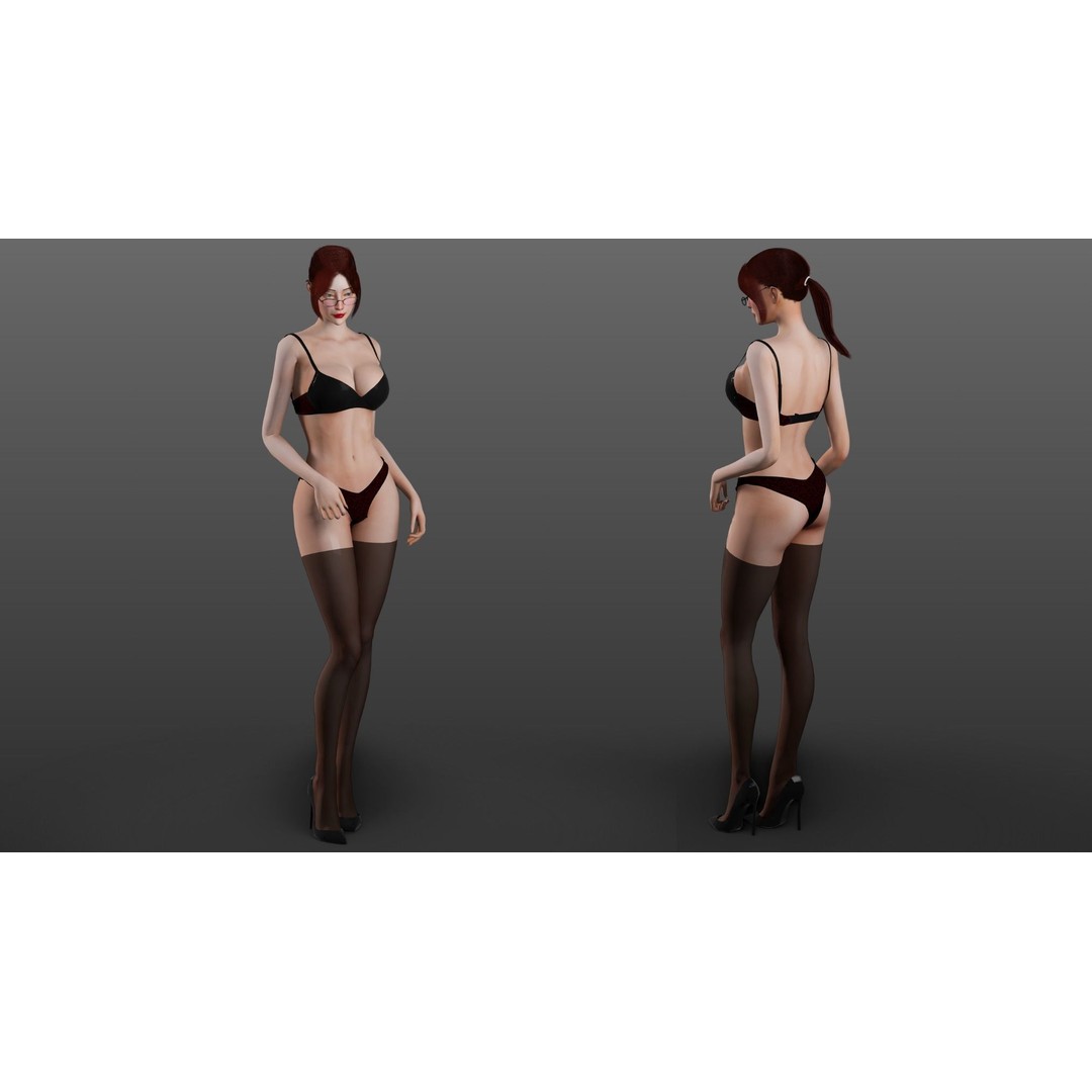 Office Woman 3D Model – Game Ready Low-Poly Character, FBX, PBR - View 5