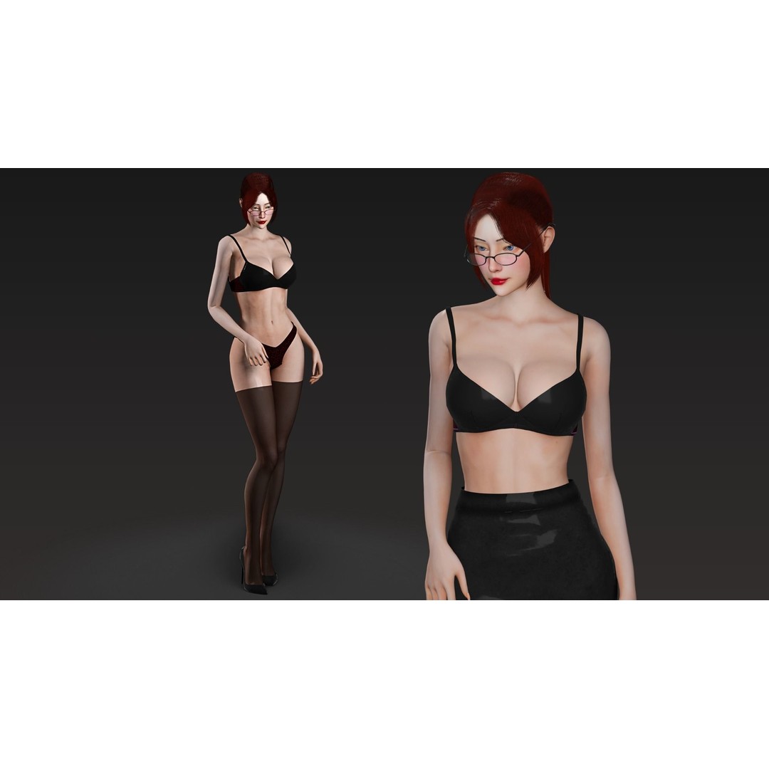 Office Woman 3D Model – Game Ready Low-Poly Character, FBX, PBR - View 6