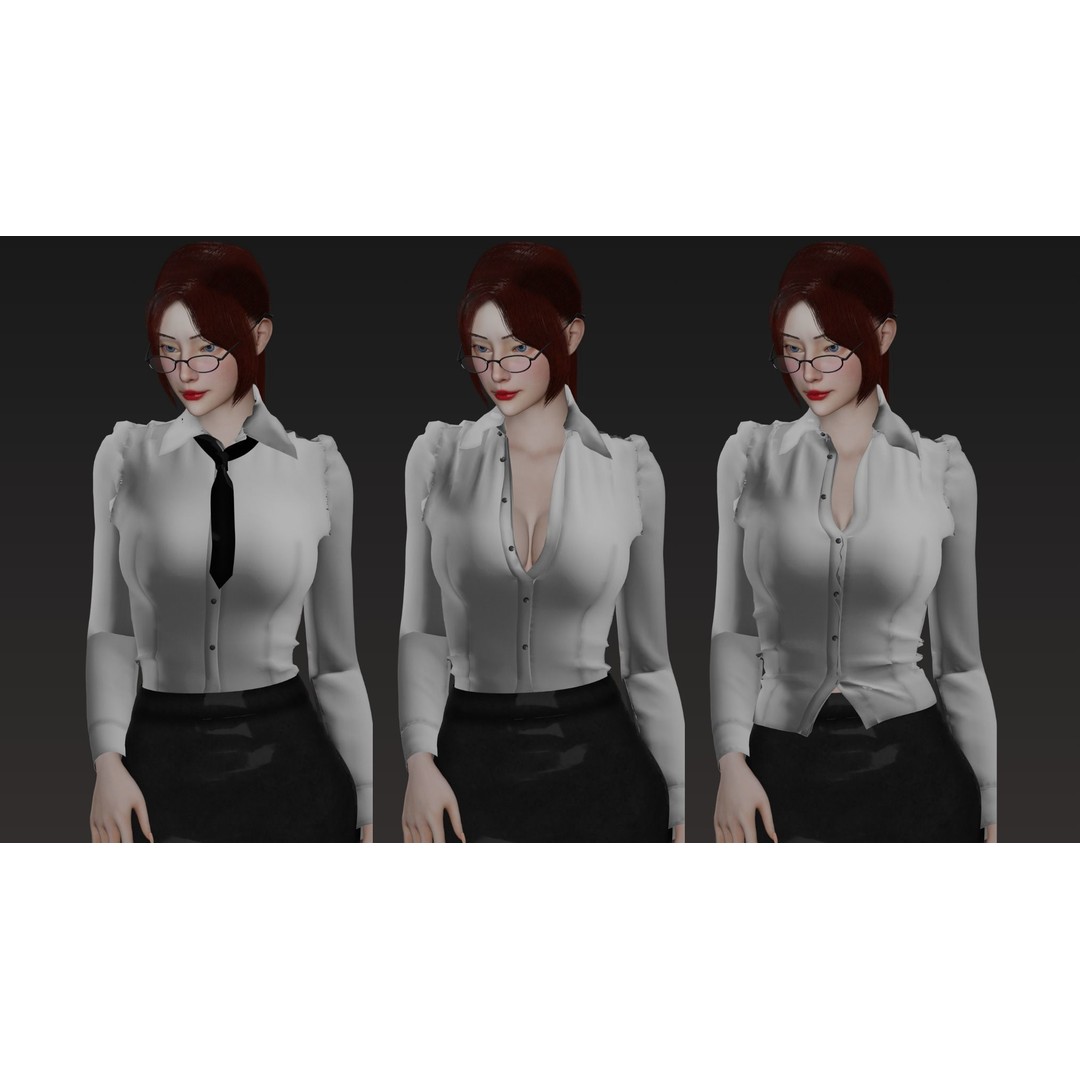 Office Woman 3D Model – Game Ready Low-Poly Character, FBX, PBR - View 8