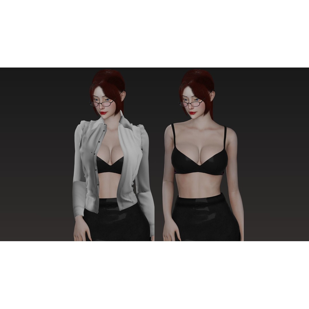Office Woman 3D Model – Game Ready Low-Poly Character, FBX, PBR - View 9