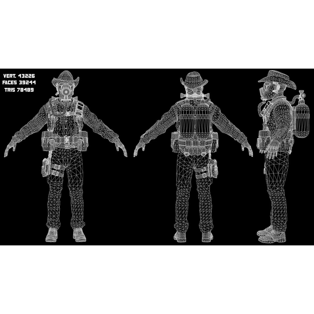 Post-Apocalyptic Sheriff Survivor 3D Model – Low Poly Game Asset, FBX - View 10
