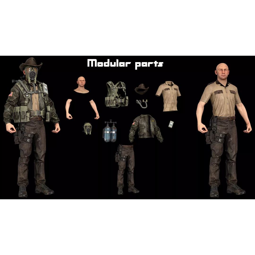 Post-Apocalyptic Sheriff Survivor 3D Model – Low Poly Game Asset, FBX - View 7