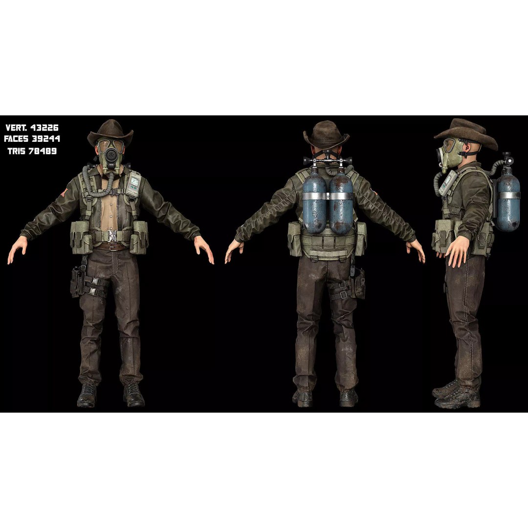 Post-Apocalyptic Sheriff Survivor 3D Model – Low Poly Game Asset, FBX - View 9