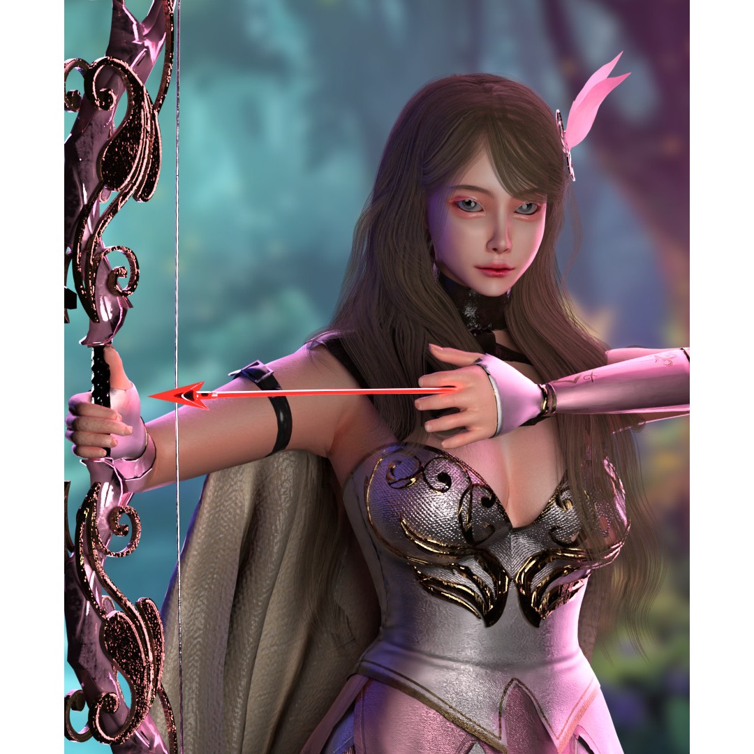 Pink Archer Girl 3D Model – Low-Poly Game Ready Character, FBX