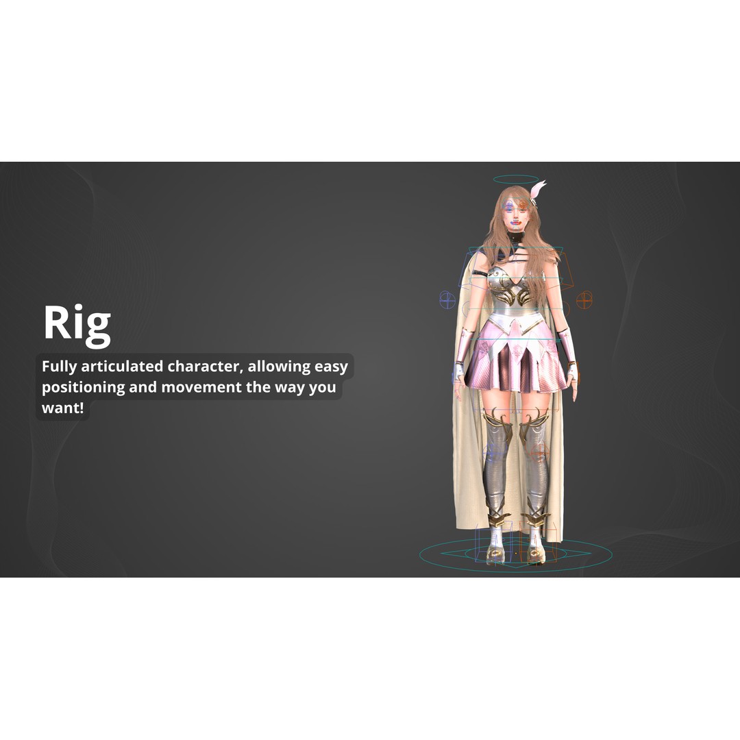 Pink Archer Girl 3D Model – Low-Poly Game Ready Character, FBX - View 5