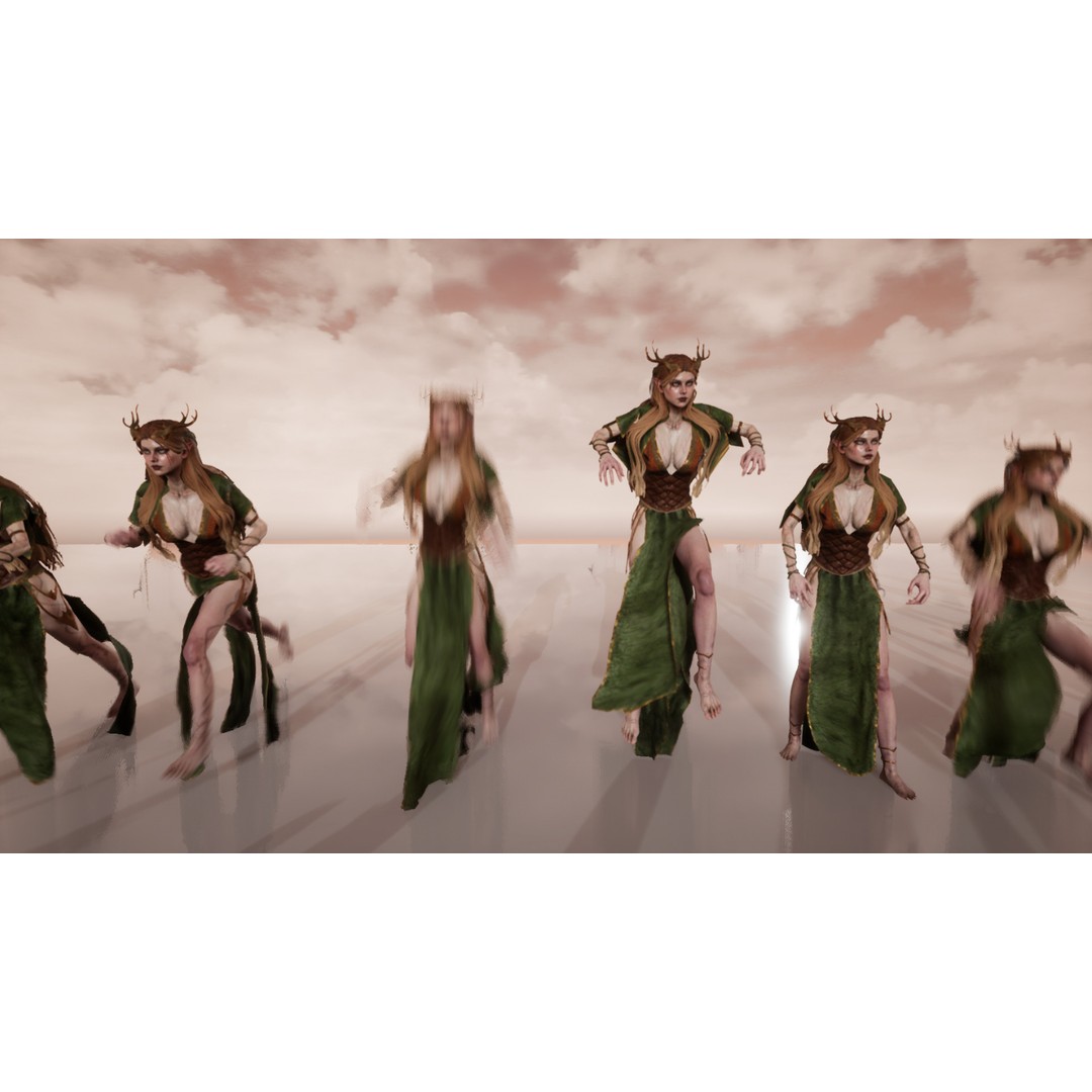 Forest Elf Druid Lady 3D Model – Low Poly Rigged Character for Unity & UE5