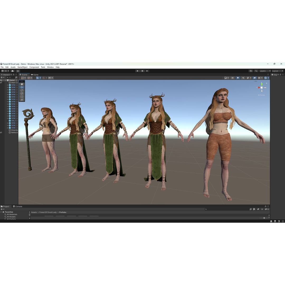 Forest Elf Druid Lady 3D Model – Low Poly Rigged Character for Unity & UE5 - View 11