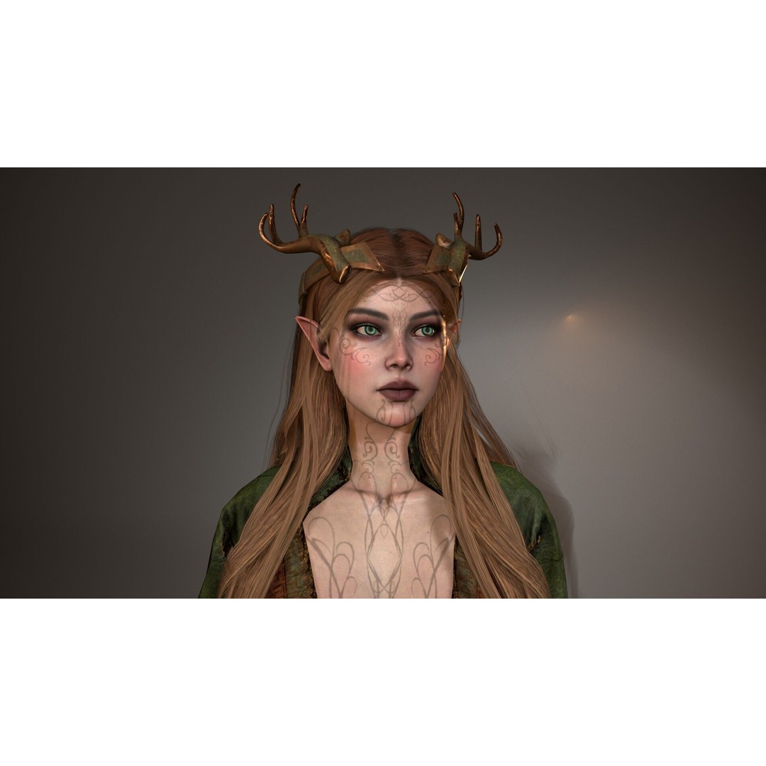 Forest Elf Druid Lady 3D Model – Low Poly Rigged Character for Unity & UE5 - View 3