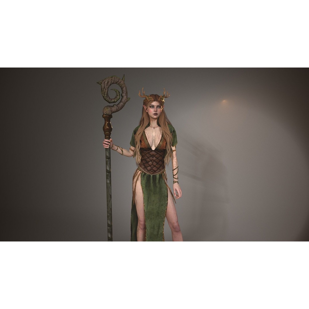 Forest Elf Druid Lady 3D Model – Low Poly Rigged Character for Unity & UE5 - View 5
