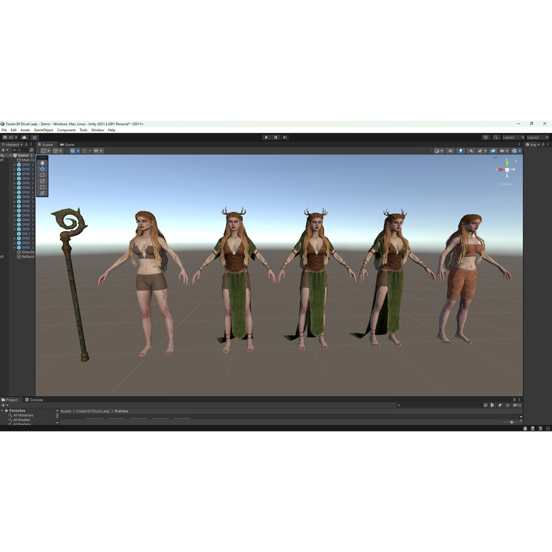Forest Elf Druid Lady 3D Model – Low Poly Rigged Character for Unity & UE5 - View 9