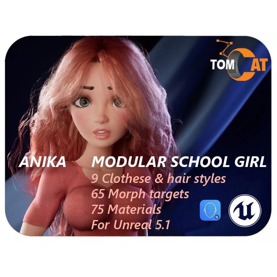 Anika Modular School Girl 3D Model – Low Poly Game Asset, FBX - View 2