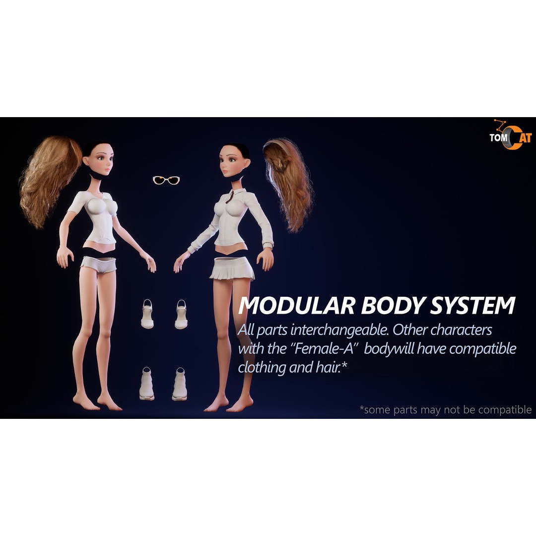 Anika Modular School Girl 3D Model – Low Poly Game Asset, FBX - View 7