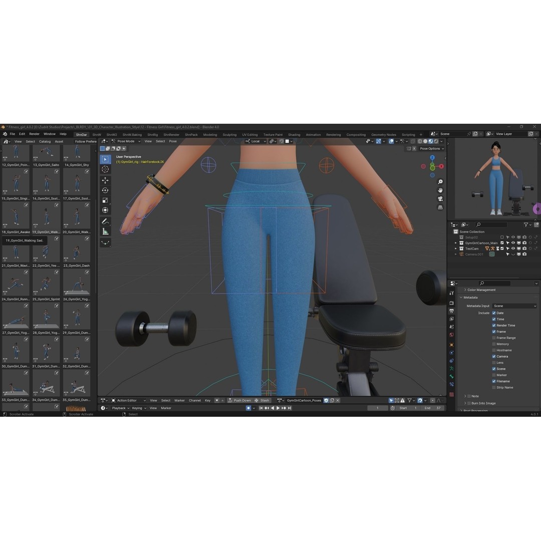 Cartoon Fitness Girl 3D Model – Low Poly Rigged Character, FBX & GLB - View 10