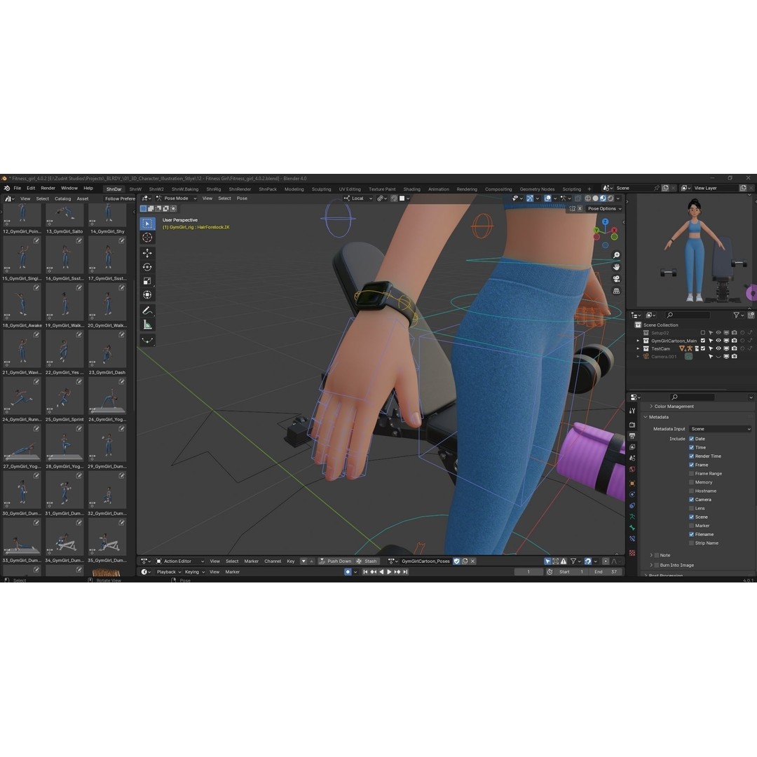 Cartoon Fitness Girl 3D Model – Low Poly Rigged Character, FBX & GLB - View 11