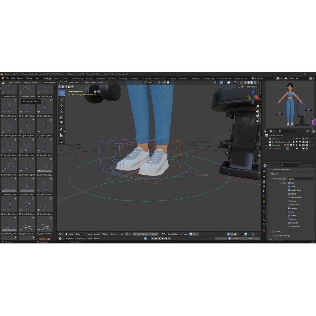 Cartoon Fitness Girl 3D Model – Low Poly Rigged Character, FBX & GLB - View 12