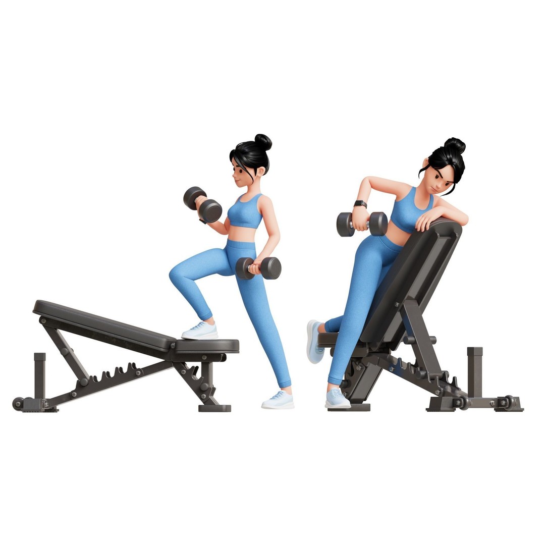 Cartoon Fitness Girl 3D Model – Low Poly Rigged Character, FBX & GLB - View 13