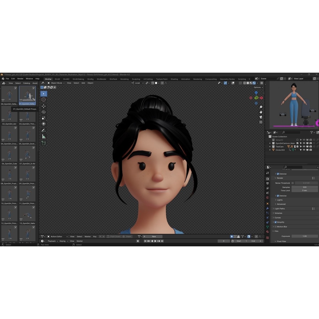 Cartoon Fitness Girl 3D Model – Low Poly Rigged Character, FBX & GLB - View 14