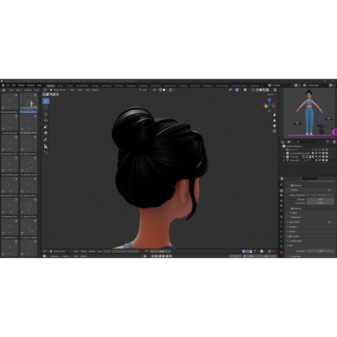 Cartoon Fitness Girl 3D Model – Low Poly Rigged Character, FBX & GLB - View 15