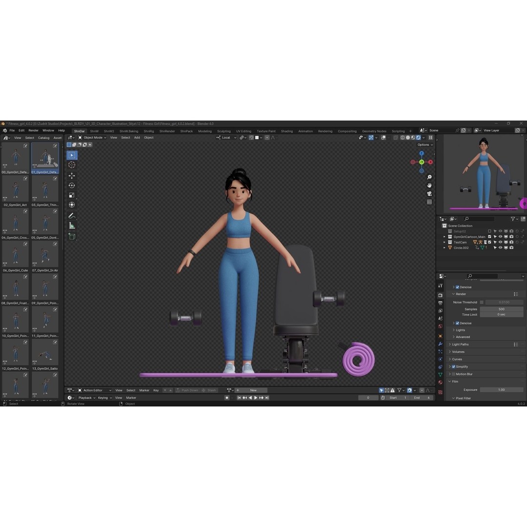 Cartoon Fitness Girl 3D Model – Low Poly Rigged Character, FBX & GLB - View 17