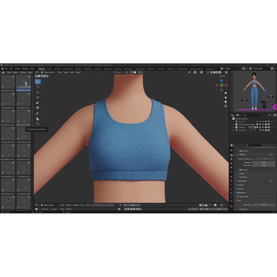 Cartoon Fitness Girl 3D Model – Low Poly Rigged Character, FBX & GLB - View 18