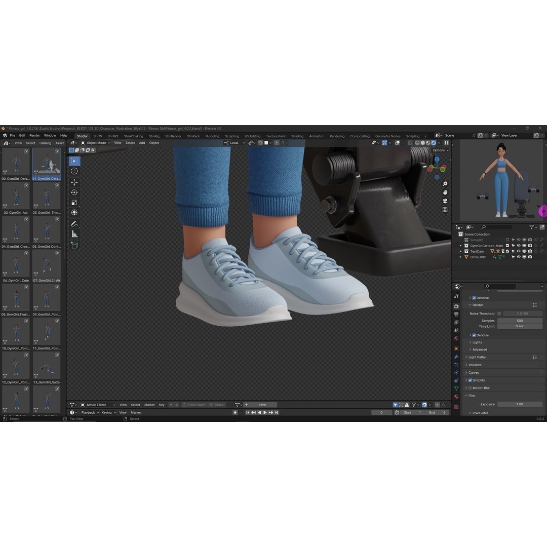 Cartoon Fitness Girl 3D Model – Low Poly Rigged Character, FBX & GLB - View 20