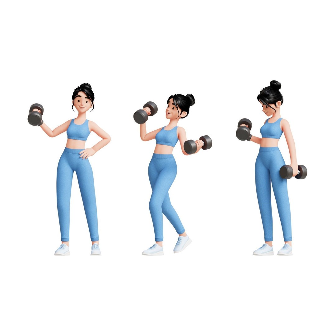 Cartoon Fitness Girl 3D Model – Low Poly Rigged Character, FBX & GLB - View 21