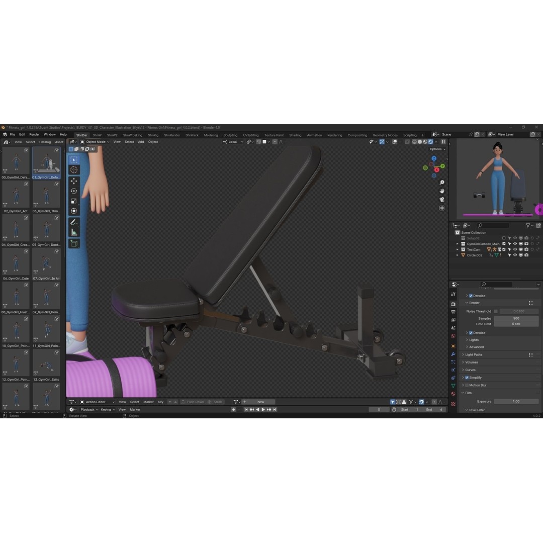 Cartoon Fitness Girl 3D Model – Low Poly Rigged Character, FBX & GLB - View 24