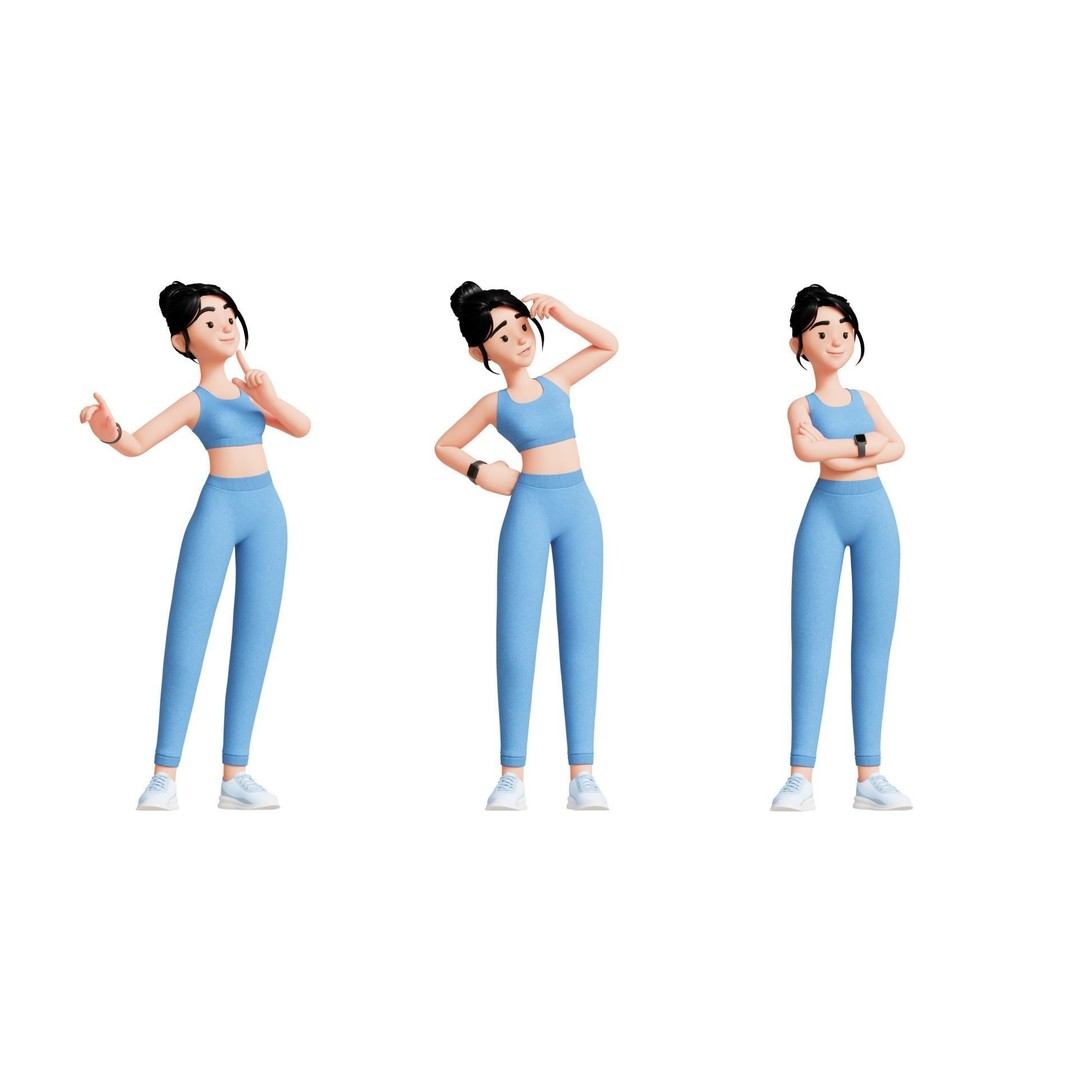 Cartoon Fitness Girl 3D Model – Low Poly Rigged Character, FBX & GLB - View 25