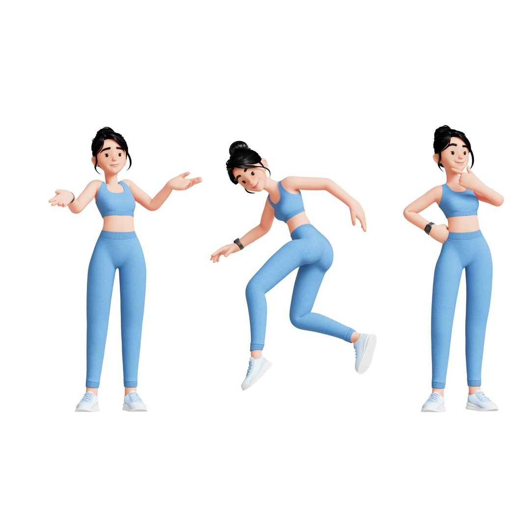 Cartoon Fitness Girl 3D Model – Low Poly Rigged Character, FBX & GLB - View 26