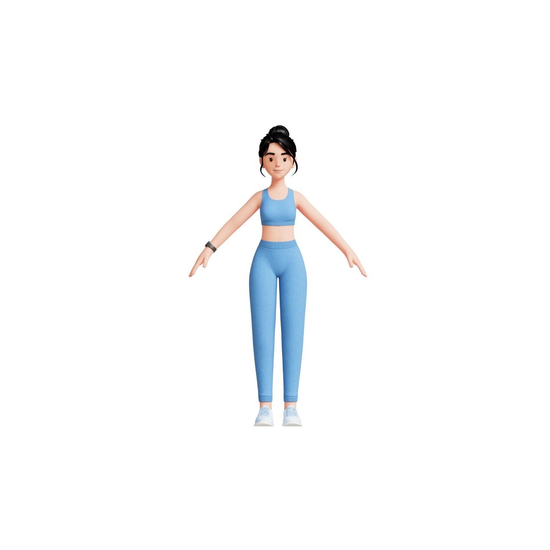 Cartoon Fitness Girl 3D Model – Low Poly Rigged Character, FBX & GLB - View 27