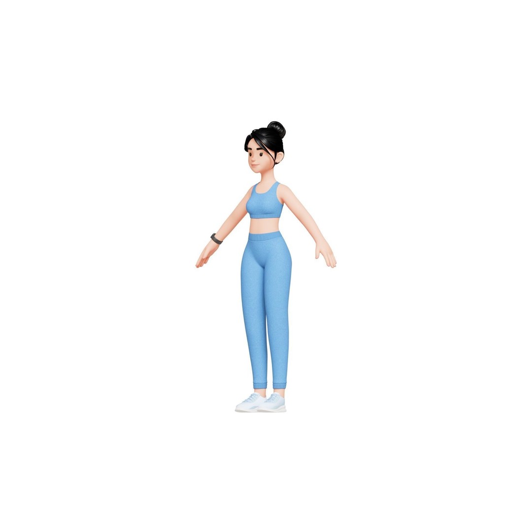 Cartoon Fitness Girl 3D Model – Low Poly Rigged Character, FBX & GLB - View 28